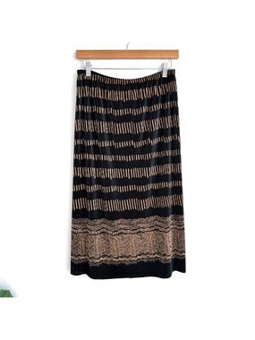 Vintage Carroll Reed Black Gold Pleated Midi Skirt Womens Size Medium 90s